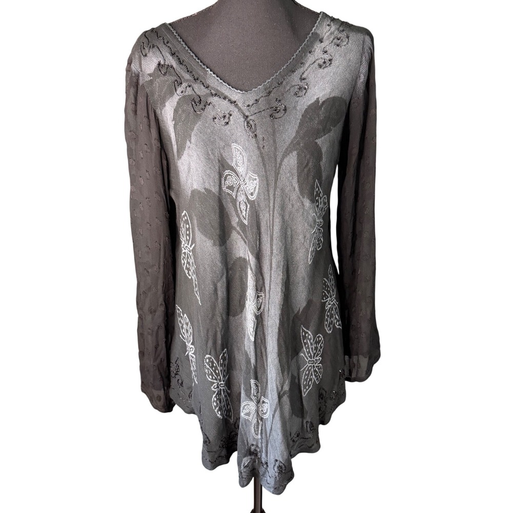 Greater Goods Black Butterfly Tunic Women Small Boho Fairy Goth Long Sleeve